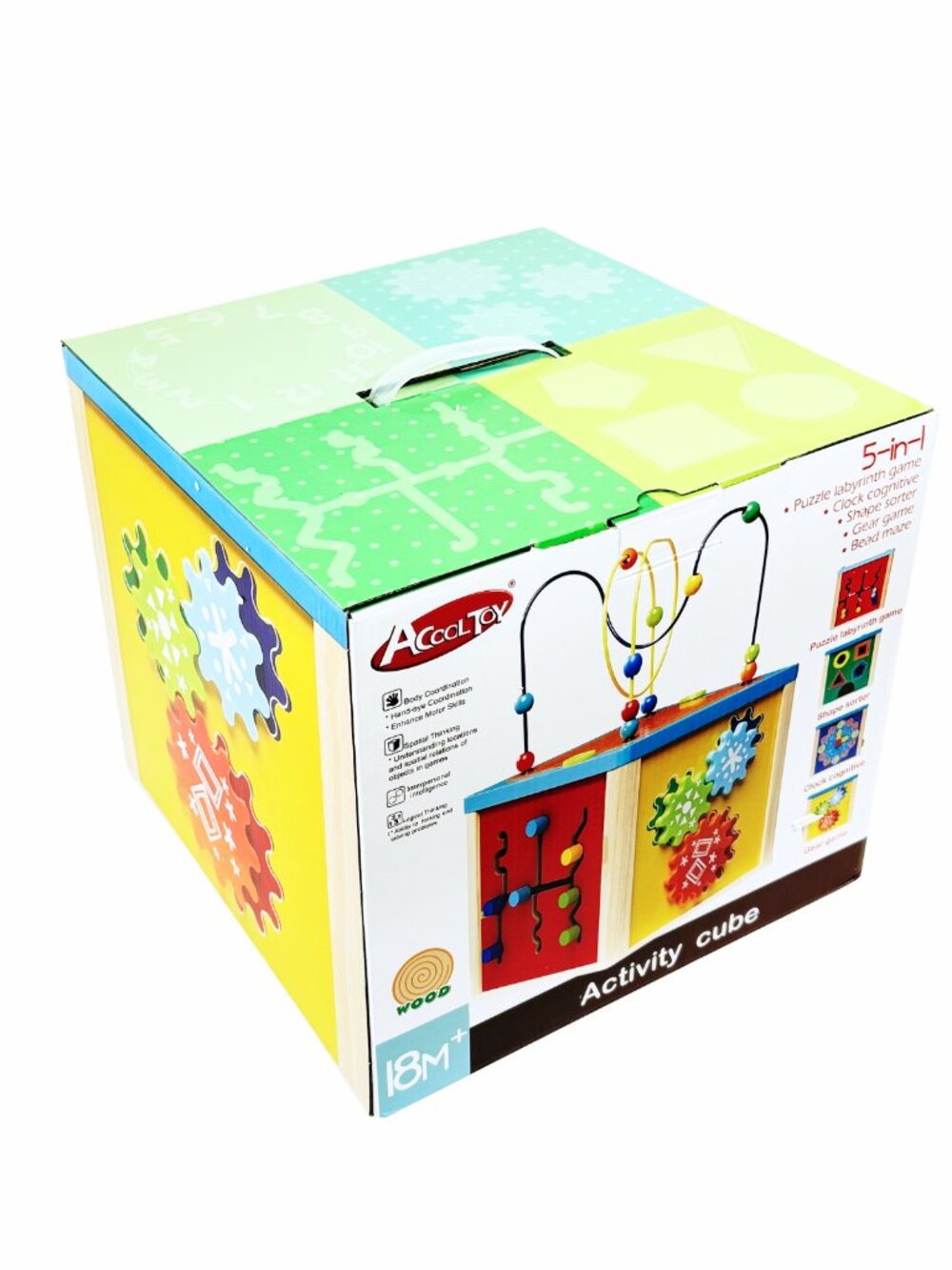 Wooden Activity Cube for Kids, 5-in-1 Montessori Baby Learning Toy - Picture 7 of 13